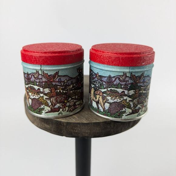 Vtg Miniature Christmas Tins Forest Animals Tree 2" Holiday Container Gift Box - Picture 3 of 12
